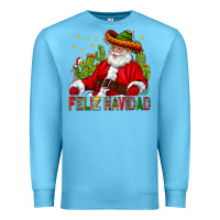 Ocean Blue Feliz Navidad Santa With Cactus Premium Sweatshirt - BundleAndBundleShop