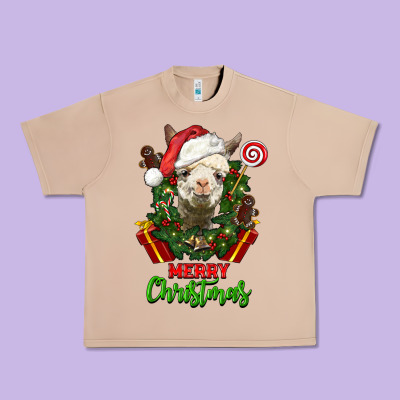 Merry Christmas Alpaca Face Urban Heavy Tee Designed By Lillyallendesigns