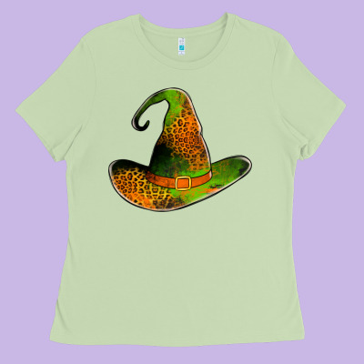 Leopard Witch Hat Ladies Tee Designed By Jasminsmagicworld
