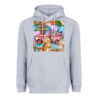 Heather Grey Easter Bunny With Truck Seamless Pattern Heavyweight Hoodie - BundleAndBundleShop