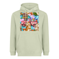 Matcha Easter Bunny With Truck Seamless Pattern Heavyweight Hoodie - BundleAndBundleShop
