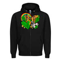 Black St. Patrick's Day hearts with leopard Zipper Hoodie - HowdyJamesFarm