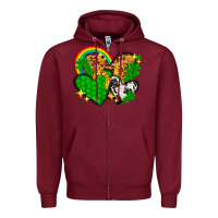 Burgundy St. Patrick's Day hearts with leopard Zipper Hoodie - HowdyJamesFarm