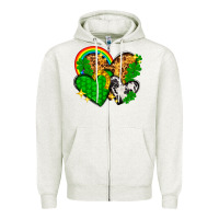Oatmeal Heather St. Patrick's Day hearts with leopard Zipper Hoodie - HowdyJamesFarm