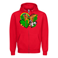 Red St. Patrick's Day hearts with leopard Zipper Hoodie - HowdyJamesFarm