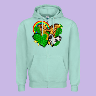 St. Patrick's Day Hearts With Leopard Zipper Hoodie Designed By Howdyjamesfarm