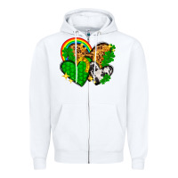 White St. Patrick's Day hearts with leopard Zipper Hoodie - HowdyJamesFarm