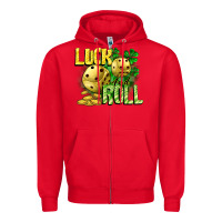 Red Luck and roll Zipper Hoodie - CowGirlArtShop