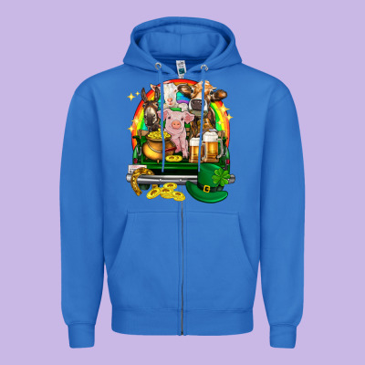 St. Patrick's Day Farm Animals On Truck Zipper Hoodie Designed By Howdyjamesfarm