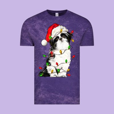 Christmas Shih Tzu Dog Vintage Tee Designed By Lillyallendesigns