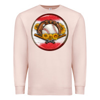 Pale Pink baseball with sunflower round earrings Premium Sweatshirt - BundleAndBundleShop