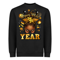 Black happy new year afro messy bun Heavyweight Sweatshirt - texasbilliewilder