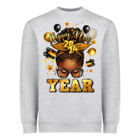 Heather Grey happy new year afro messy bun Heavyweight Sweatshirt - texasbilliewilder