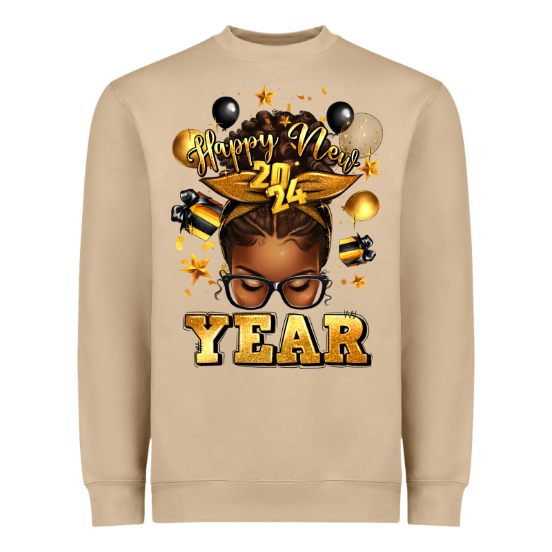 Happy New Year Afro Messy Bun Heavyweight Sweatshirt by texasbilliewilder | Teevron