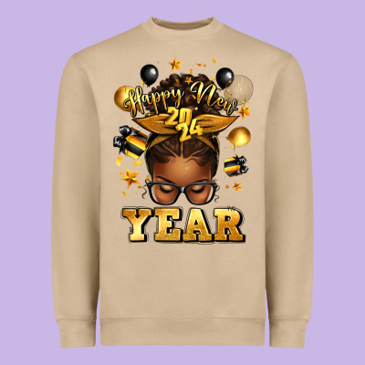 Happy New Year Afro Messy Bun Heavyweight Sweatshirt Designed By Texasbilliewilder