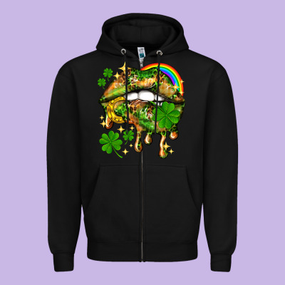 St. Patrick's Day Lips Zipper Hoodie Designed By Howdyjamesfarm
