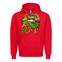 Red St. Patrick's Day lips Zipper Hoodie - HowdyJamesFarm
