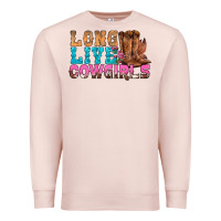 Pale Pink Western Long Live Cowgirls With Roses Premium Sweatshirt - BundleAndBundleShop