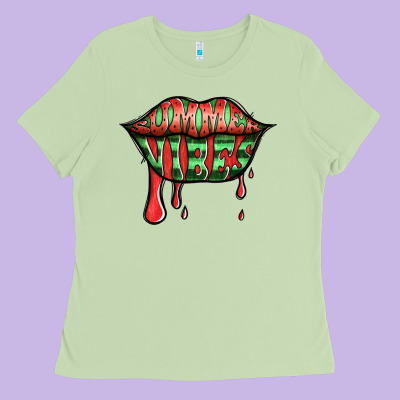 Summer Vibes Watermelon Lips Ladies Tee Designed By Jasminsmagicworld