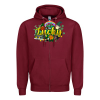 Burgundy lucky gnomes truck St. Patrick's Zipper Hoodie - HowdyJamesFarm