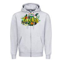 Heather Grey lucky gnomes truck St. Patrick's Zipper Hoodie - HowdyJamesFarm
