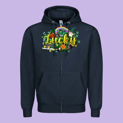 Lucky Gnomes Truck St. Patrick's Zipper Hoodie Designed By Howdyjamesfarm