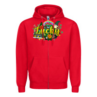 Red lucky gnomes truck St. Patrick's Zipper Hoodie - HowdyJamesFarm