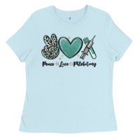 Baby Blue peace love phlebotomy Ladies Tee - MaliasSmallBusiness