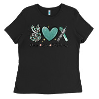 Black peace love phlebotomy Ladies Tee - MaliasSmallBusiness