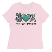 Bubblegum Pink peace love phlebotomy Ladies Tee - MaliasSmallBusiness