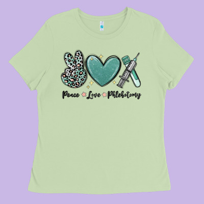 Peace Love Phlebotomy Ladies Tee Designed By Maliassmallbusiness