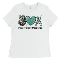 White peace love phlebotomy Ladies Tee - MaliasSmallBusiness