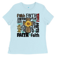 Baby Blue faith cross Ladies Tee - MaliasSmallBusiness