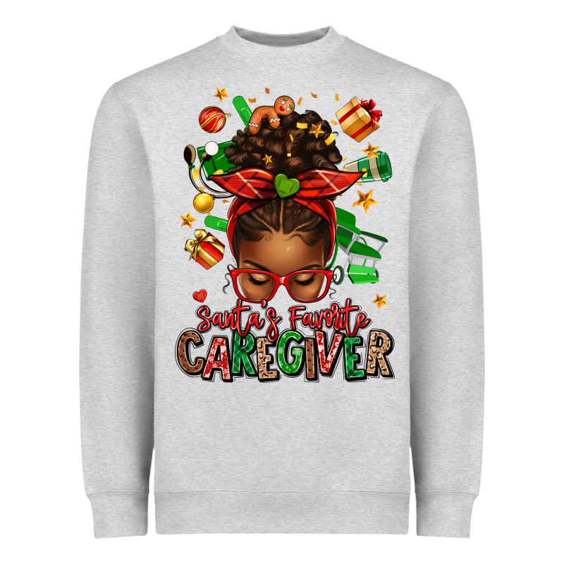 Santas Favorite Caregiver Afro Messy Bun Heavyweight Sweatshirt by texasbilliewilder | Teevron