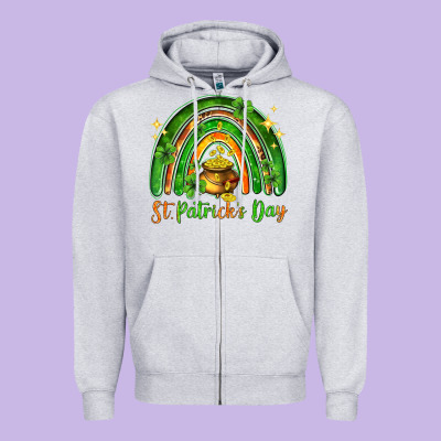 St. Patrick's Day Rainbow Zipper Hoodie Designed By Howdyjamesfarm