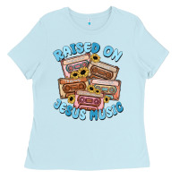 Baby Blue raised on jesus music Ladies Tee - MaliasSmallBusiness