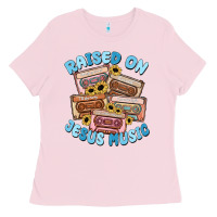 Bubblegum Pink raised on jesus music Ladies Tee - MaliasSmallBusiness