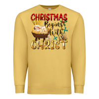 Antique Gold christmas begins with christ Premium Sweatshirt - FaDigitalArtStudio