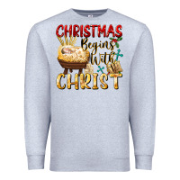Heather Grey christmas begins with christ Premium Sweatshirt - FaDigitalArtStudio