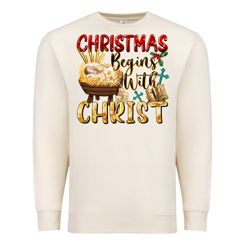 Christmas Begins With Christ Premium Sweatshirt by FaDigitalArtStudio | Teevron