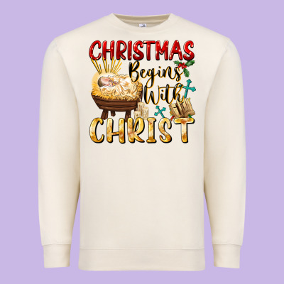 Christmas Begins With Christ Premium Sweatshirt Designed By Fadigitalartstudio