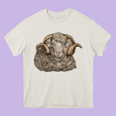 Merino Wool Sheep Head Heavy Core Tee Designed By Lillyallendesigns
