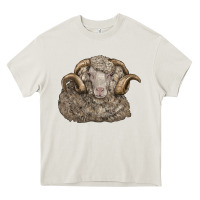 Cream merino wool sheep head Heavy Core Tee - LillyAllenDesigns