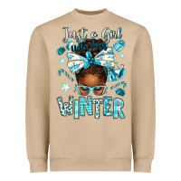 Just A Girl Who Loves Winter Afro Messy Bun Heavyweight Sweatshirt | Teevron