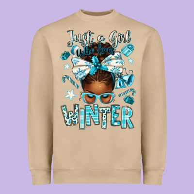 Just A Girl Who Loves Winter Afro Messy Bun Heavyweight Sweatshirt Designed By Texasbilliewilder