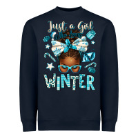 Navy just a girl who loves winter afro messy bun Heavyweight Sweatshirt - texasbilliewilder