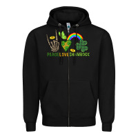 Black Peace Love Shamrock  St. Patrick's Day Zipper Hoodie - CowGirlArtShop