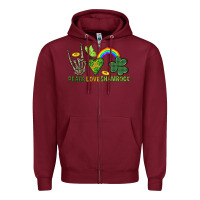 Burgundy Peace Love Shamrock  St. Patrick's Day Zipper Hoodie - CowGirlArtShop