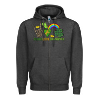 Charcoal Heather Peace Love Shamrock  St. Patrick's Day Zipper Hoodie - CowGirlArtShop
