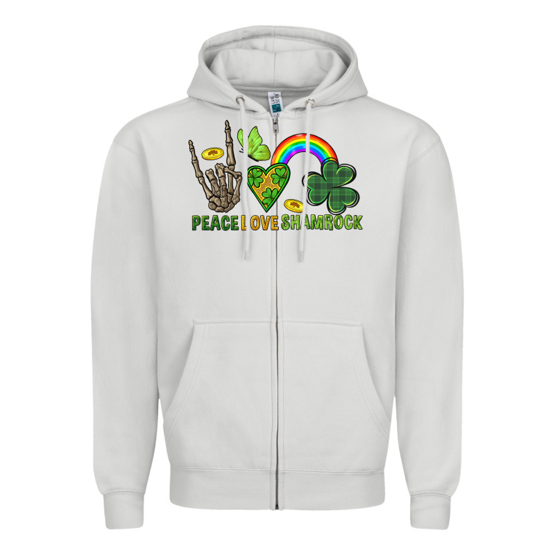 Peace Love Shamrock  St. Patrick's Day Zipper Hoodie by CowGirlArtShop | Teevron